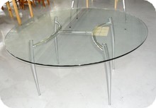 tavolo con piano vetro rotondo diametro cm 140 max e struttura in tubo cromato ATSAM1355
